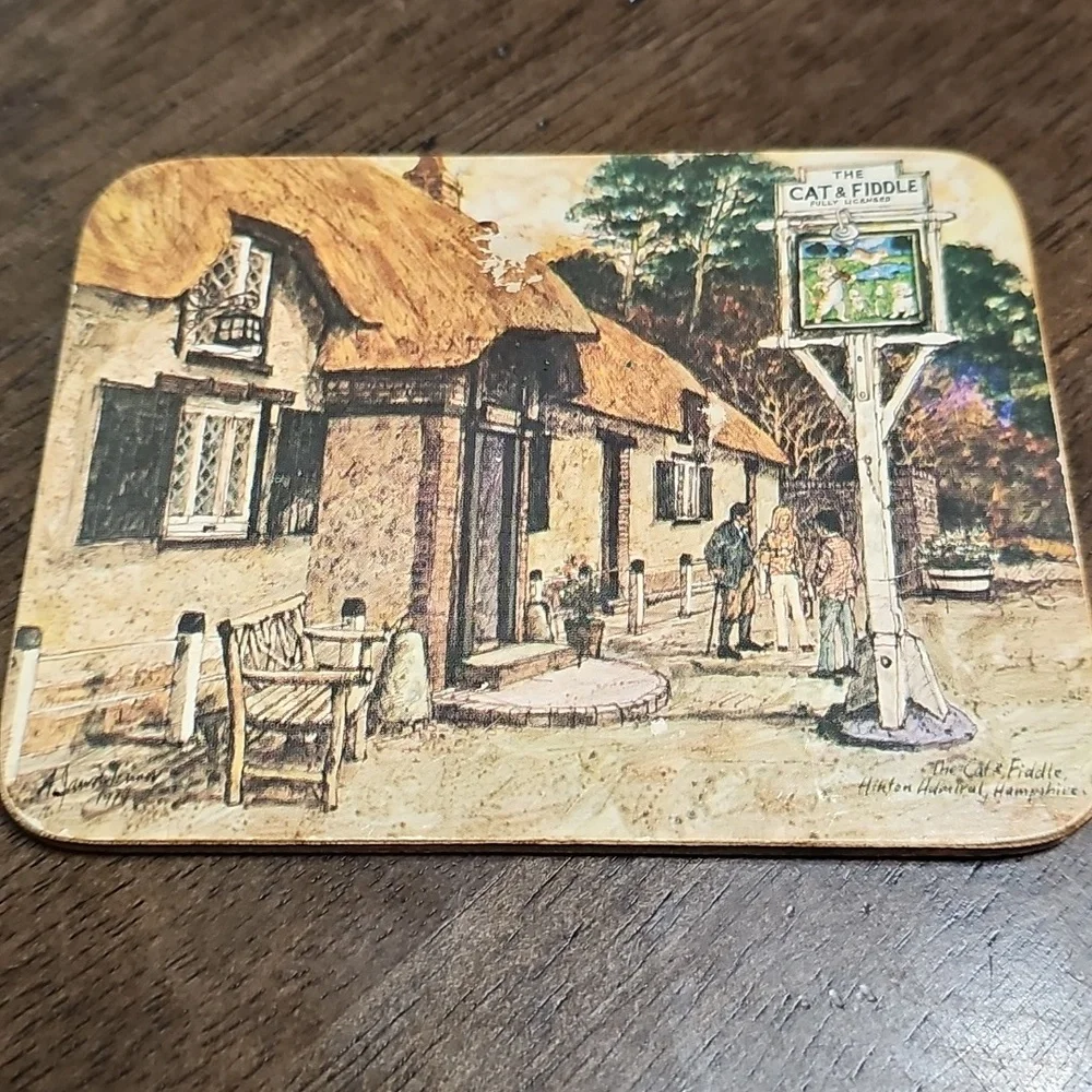 🇬🇧 Vintage Clover Leaf Coasters Set of 5 English Village Scenes